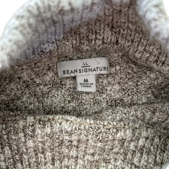 LL Bean Signature Mock Neck Sweater Two Toned Tan Cotton Linen Curved Hem M - Picture 3 of 10